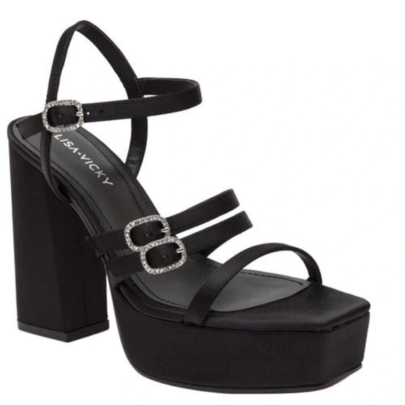 Lisa Vicky Shoes - Lisa Vicky Black Strappy Satin Platform Sandals